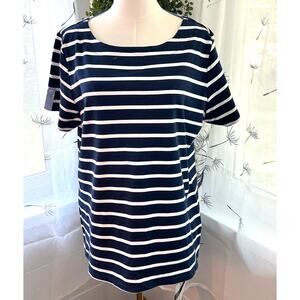 Kim Roger T Shirt XL Blue Striped Hi Low Hem Nautical Beach Casual Wear to Work